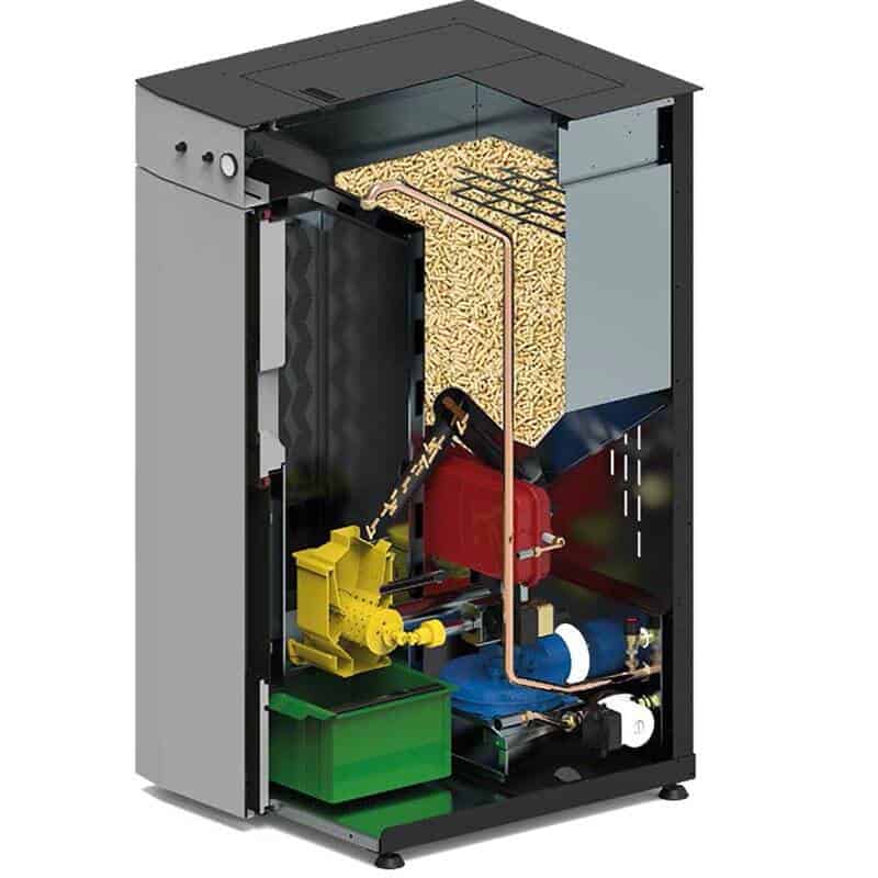 Λέβητας πελλετ BIOMAX 22 & 35KW αυτόματου καθαρισμού και εξαγωγής της στάχτης