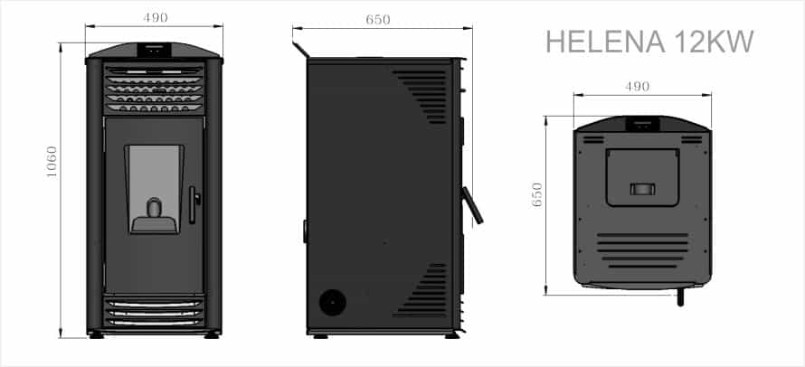 Διαστάσεις Αερόθερμη Σόμπα Πελλετ HELENA 12KW